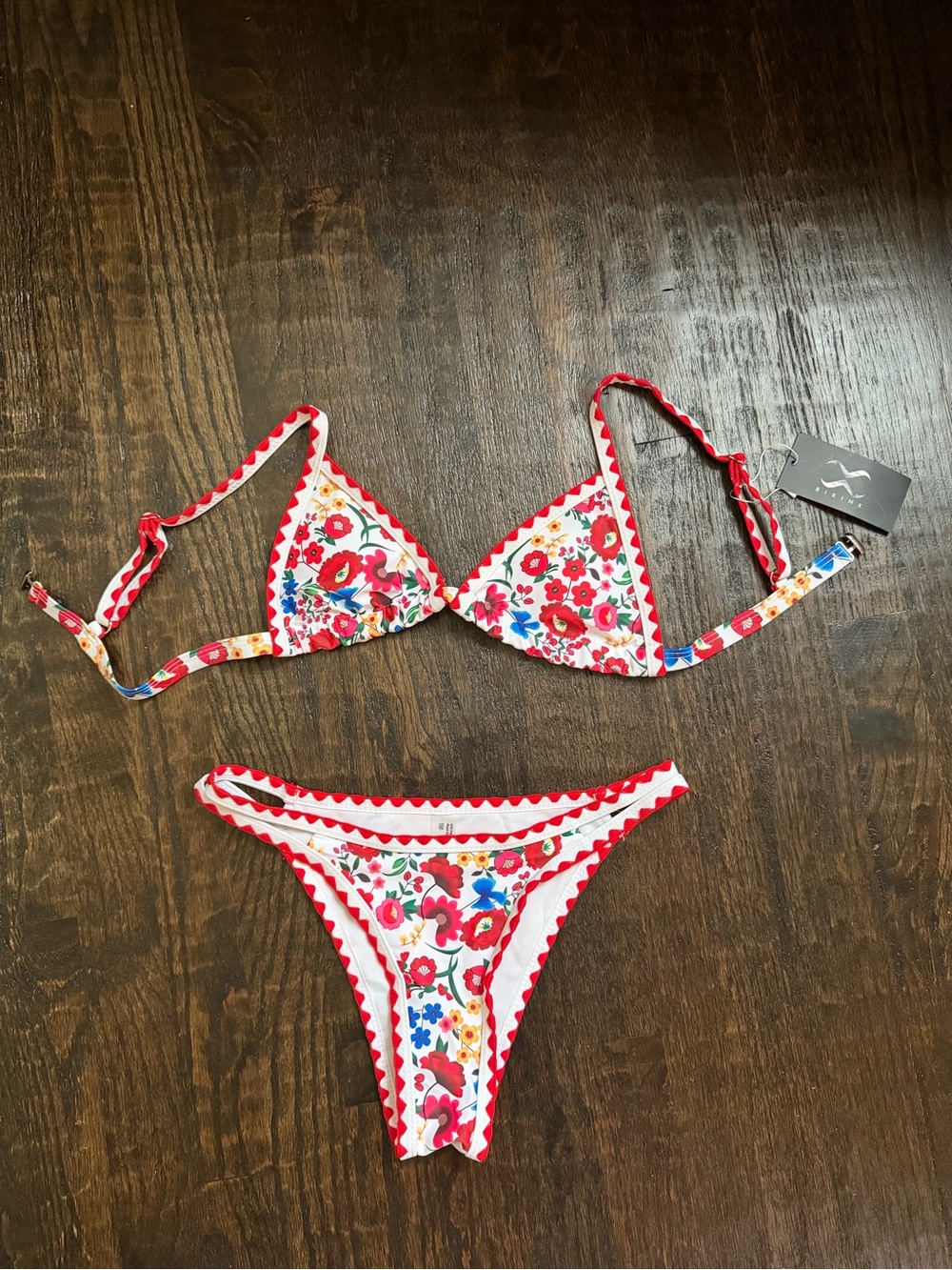 Floral Red-Trim Triangle Bikini Set - Women’s